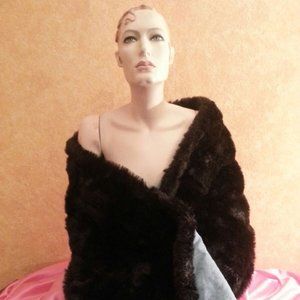 Black Faux Mink & Denim Reversible Wrap